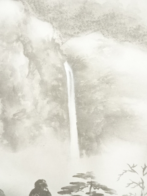 【 掛軸 / 小池石松】青墨山水 巻物 書道 骨董品③ 道具 ] - 道具 小池石松筆 水墨山水 肉筆絹本掛軸（共箱